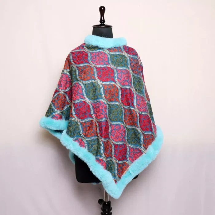 Blue Fur Poncho with Beautiful Aari Work -Mehar