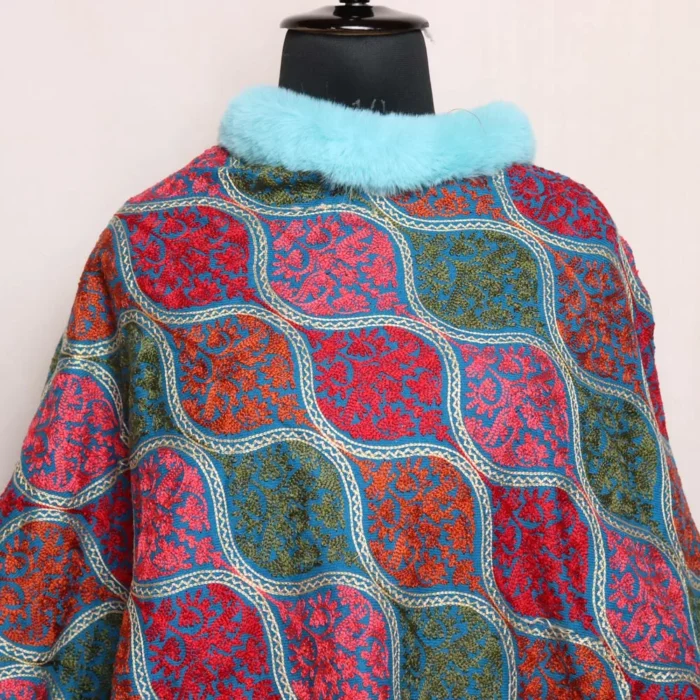 Blue Fur Poncho with Beautiful Aari Work -Mehar - Image 2