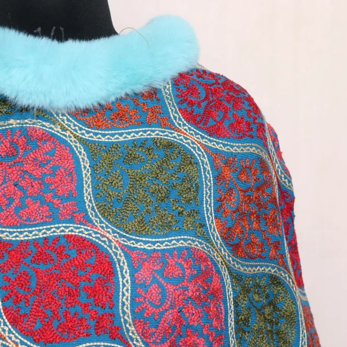 Blue Fur Poncho with Beautiful Aari Work -Mehar - Image 3