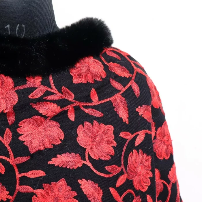 Kashmiri Noorjahan Black Fur Aari Embroidery Poncho - Image 3