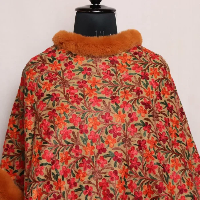 Brown Kashmiri Fur Winter Warm Poncho - Image 2