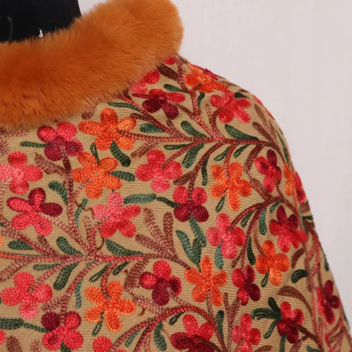 Brown Kashmiri Fur Winter Warm Poncho - Image 3