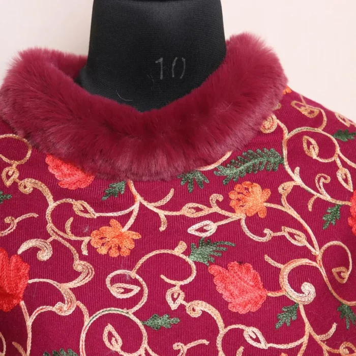 Kids Wear Magenta Purple Kashmiri Fur Poncho - Image 2