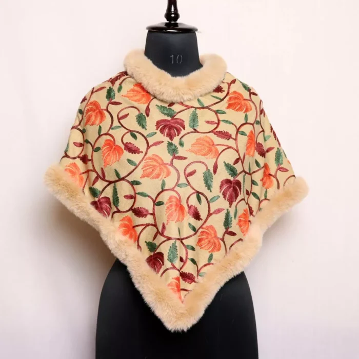 Brown Kids Winter Wear Kashmiri Emroidered Poncho