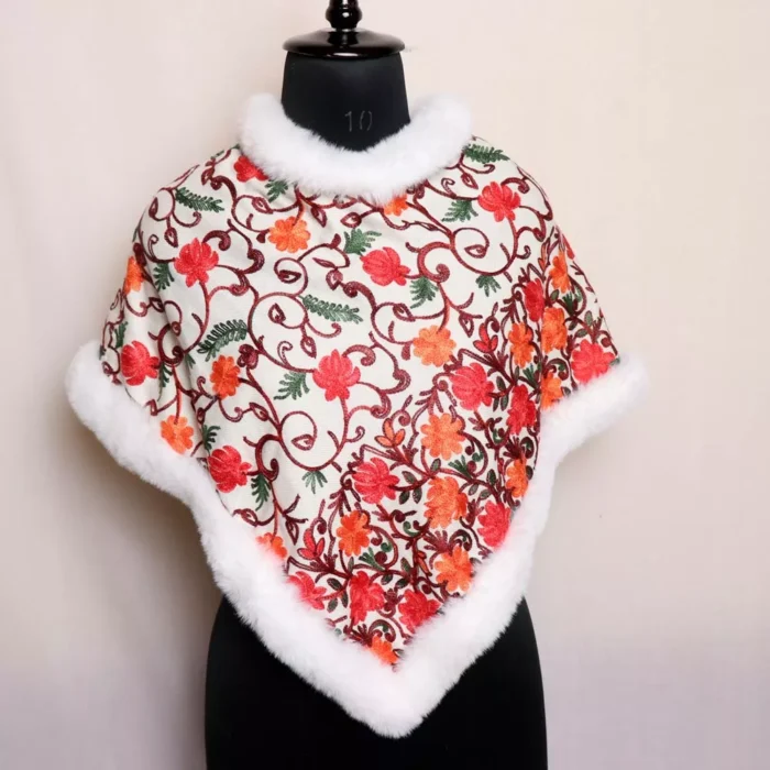 White Floral Design Kids Wear Poncho