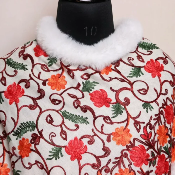 White Floral Design Kids Wear Poncho - Image 3