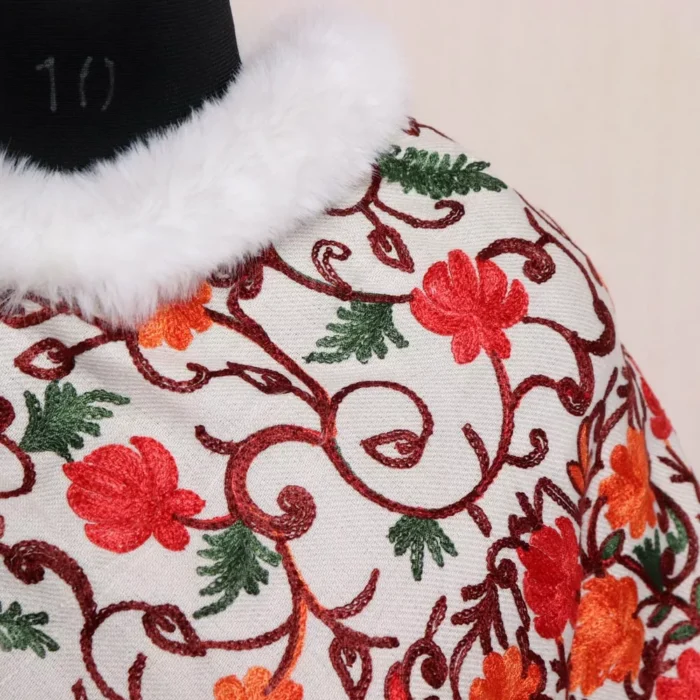 White Floral Design Kids Wear Poncho - Image 2