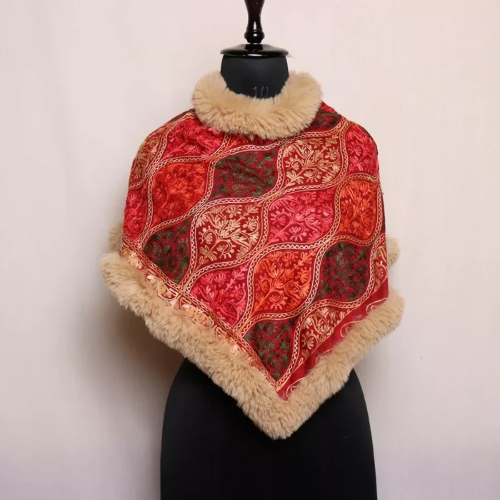 Maroon Kids Winter Wear Beautiful Fur Poncho
