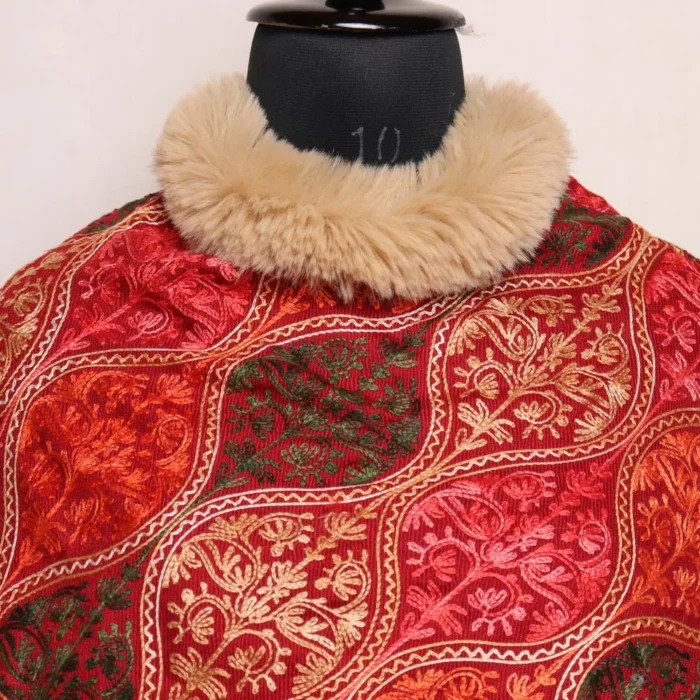 Maroon Kids Winter Wear Beautiful Fur Poncho - Image 2