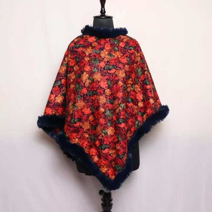 Dark Blue Fur Poncho Kashmiri Winter Warm