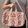 Crewel Handwork White Floral Kashmiri Duffel | Travel Bag | Large