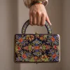 Blue Paper Machie Sling Clutch Bag with Handle