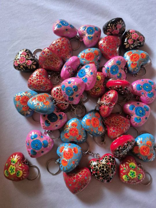 Heart Shaped Paper Machie Keychains: Set of 3, 20,50,100 | Wedding, Party, Mehndi Favor and Gifts from Kashmir - Image 2