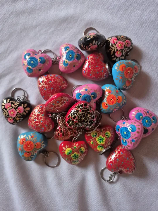 Heart Shaped Paper Machie Keychains: Set of 3, 20,50,100 | Wedding, Party, Mehndi Favor and Gifts from Kashmir