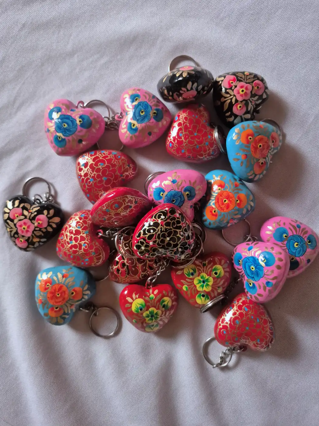 Heart Shaped Paper Machie Keychains: Set of 3, 20,50,100 | Wedding, Party, Mehndi Favor and Gifts from Kashmir