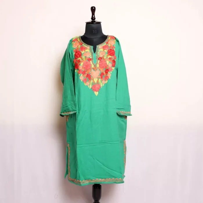 Api Green Stylish Kashmiri Cashmilon Pheran – Warm and Comfortable Winter Attire (W46) - Image 2