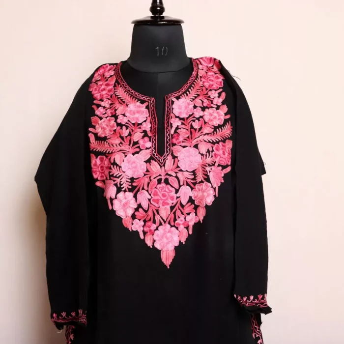 Shazia Black Kashmiri Cashmilon Pheran – Warm and Comfortable Winter Attire (W44)