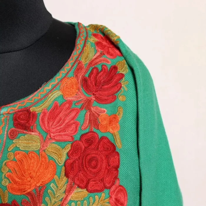 Mehrunisa Green Kashmiri Pheran with Aari Embroidery – Stylish & Warm Winter Wear (W46) - Image 3