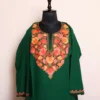 Noor Green Kashmiri Cashmilon Pheran kurta with Aari Design: Warm and Elegant Winter Fashion (W46)