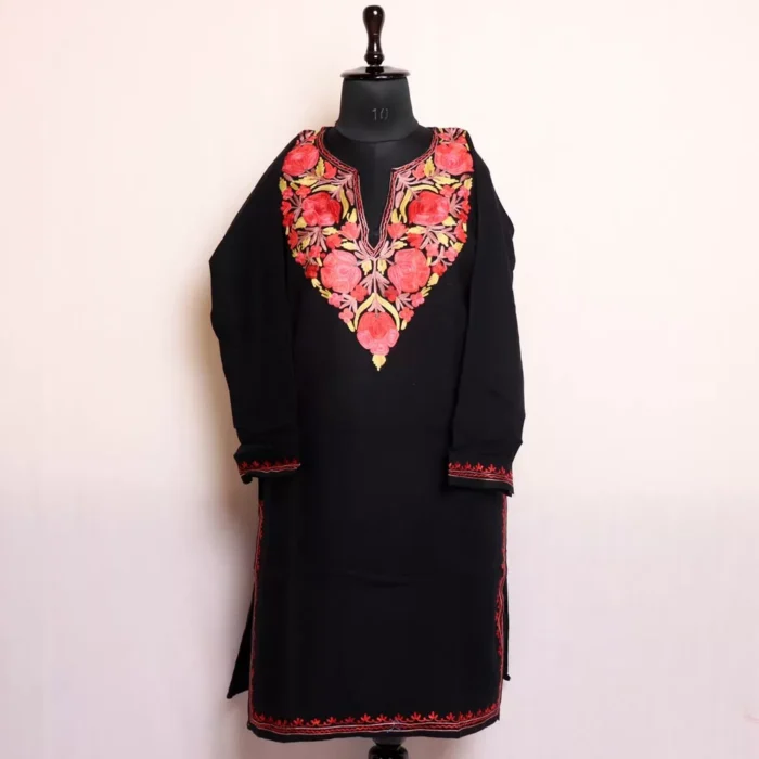 Mehbooba Black Kashmiri Cashmilon Pheran: Elegant Pheran with Aari Embroidery for Winter (W43) - Image 2