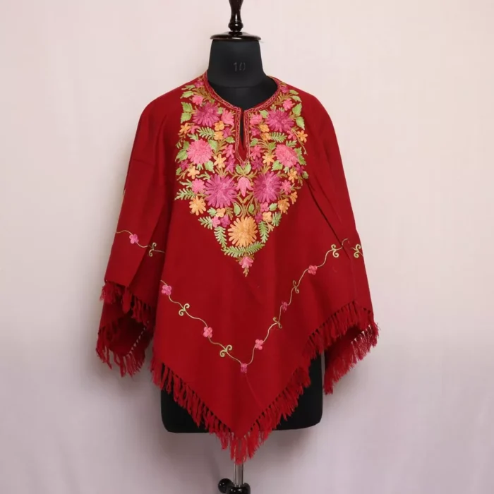 Yasmin Maroon Kashmiri Poncho with Aari Embroidery