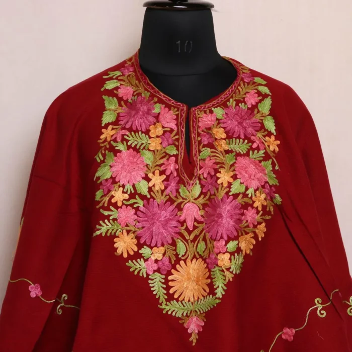Yasmin Maroon Kashmiri Poncho with Aari Embroidery - Image 2