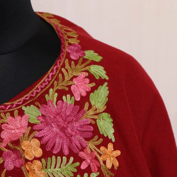 Yasmin Maroon Kashmiri Poncho with Aari Embroidery - Image 3