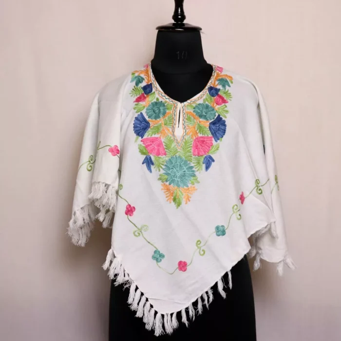 Shabnam Kashmiri White Poncho Aari Crafted