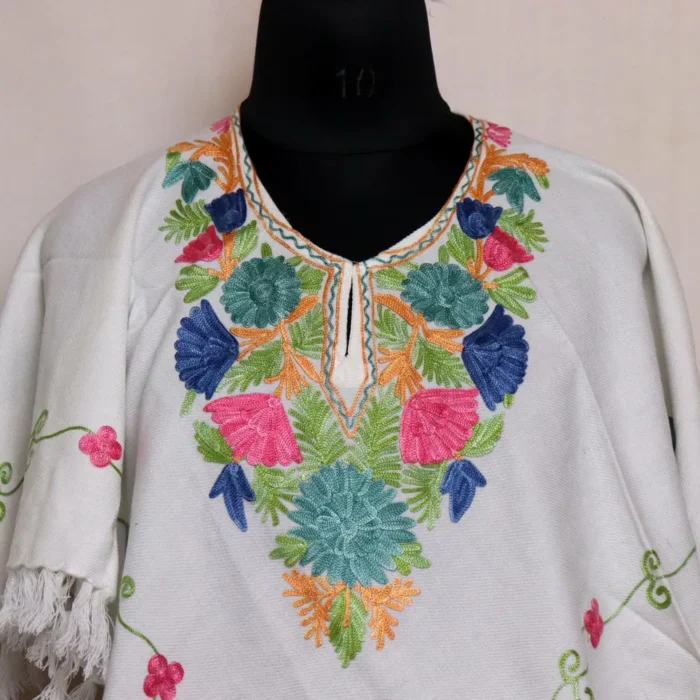 Shabnam Kashmiri White Poncho Aari Crafted - Image 2