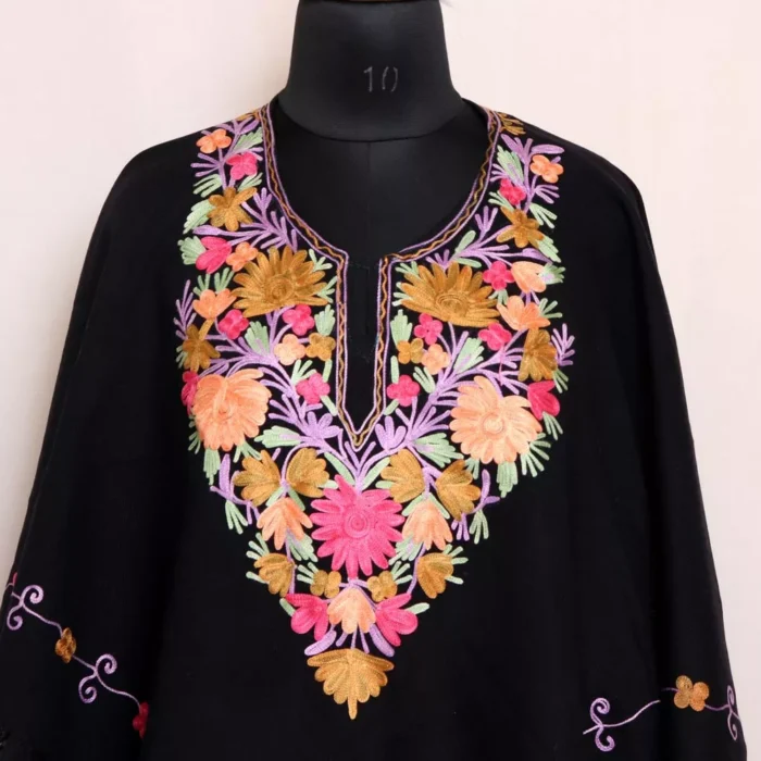 Black Poncho Kashmiri Cashmilon Aari Worked - Image 2