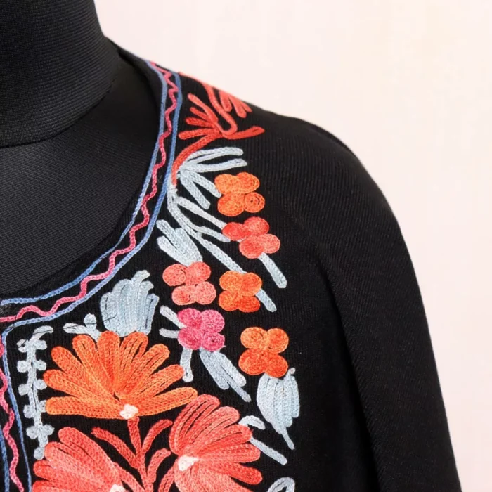 Nousheen Black Kashmiri Poncho Aari Crafted - Image 3