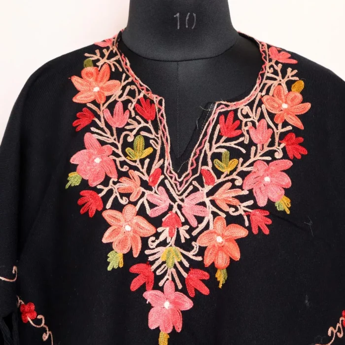 Kashmiri Poncho Black Chinar Aari Embroidery - Image 2