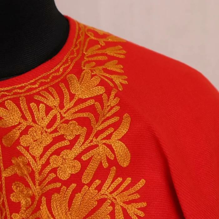 Wazul Red Kashmiri Poncho in Aari Embroidery - Image 3