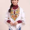 White Humaira Kashmiri Cashmilon Poncho With Aari Embroidery