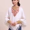 Kashmiri White Poncho Mehndi Aari Embroidery