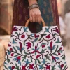White Triangle Ring Bag With Crewel Hand Embroidery (15*12) – Large