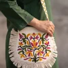 White Kashmiri Sling Bag With Zip and Crewel Hand Embroidery