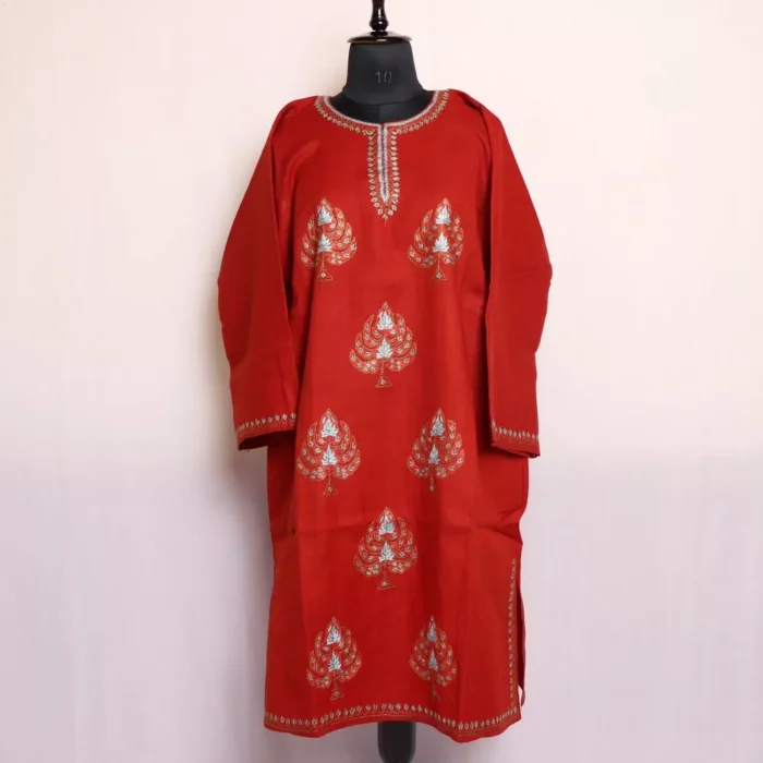 Rust Kashmiri Pheran in Pure Wool with Chinari Sozni Handwork - Image 2