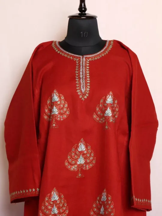 Rust Kashmiri Pheran in Pure Wool with Chinari Sozni Handwork