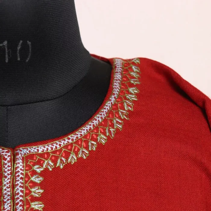 Rust Kashmiri Pheran in Pure Wool with Chinari Sozni Handwork - Image 3