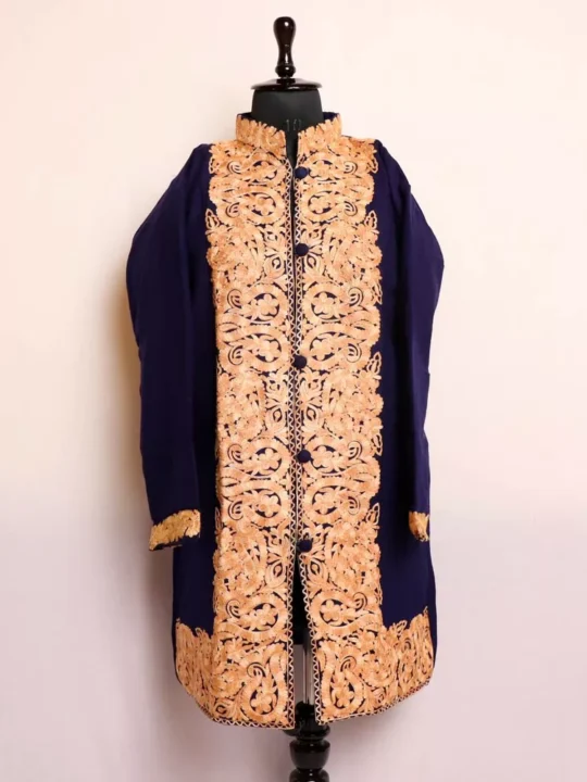 Navy Blue Aari Cashmilon Jacket - Omar Collection