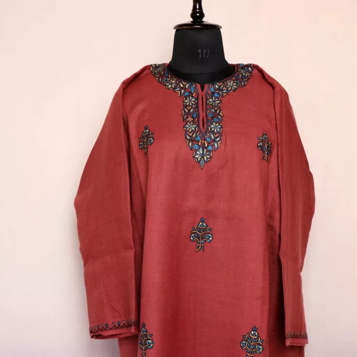 Nun Chai Pink Sozni Pheran - Pure Wool With Kashmiri Needle Work