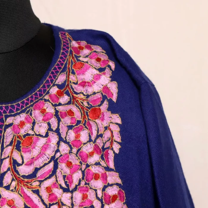 Navy Blue Paper Mache Sozni Pheran for Women | Latest Pure Wool Phiran - Image 2