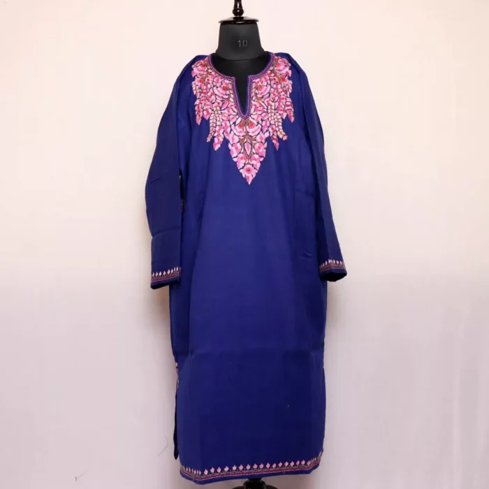 Navy Blue Paper Mache Sozni Pheran for Women | Latest Pure Wool Phiran - Image 3
