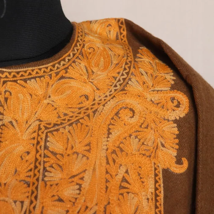 Dilnaz Bronze Kashmiri Aari Embroidered Tweed Winter Feran for Women - Image 3