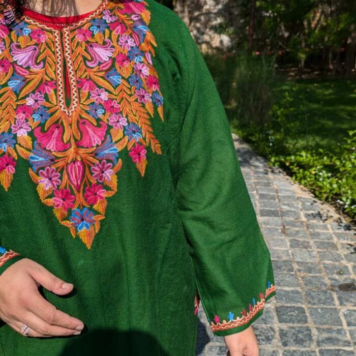 Green Raffal Pheran with Hand Aari -Tal - Image 2