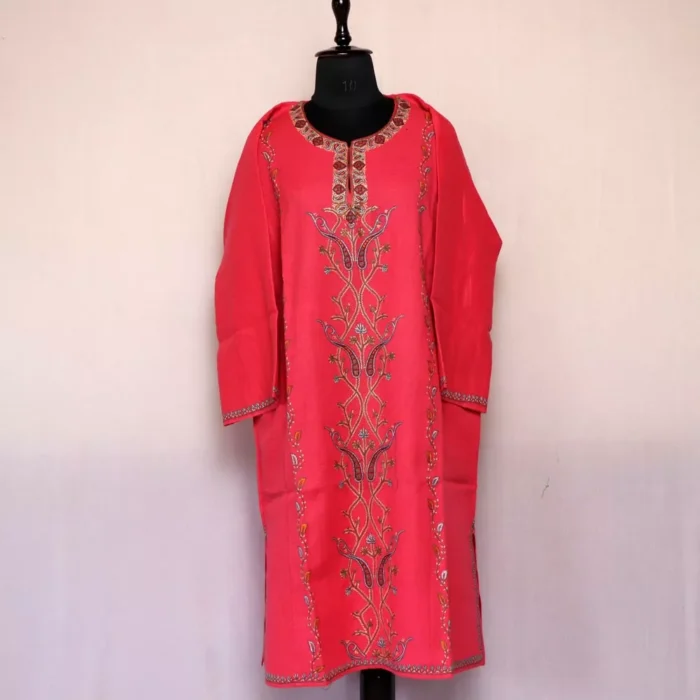 Pink Sozni Pheran - Pure Wool With Kashmiri Needle Work - Image 3