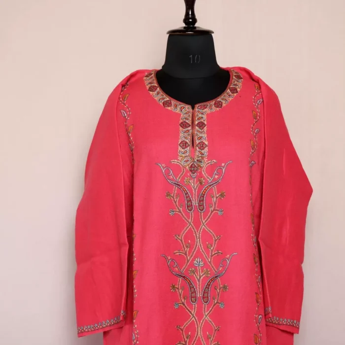 Pink Sozni Pheran - Pure Wool With Kashmiri Needle Work