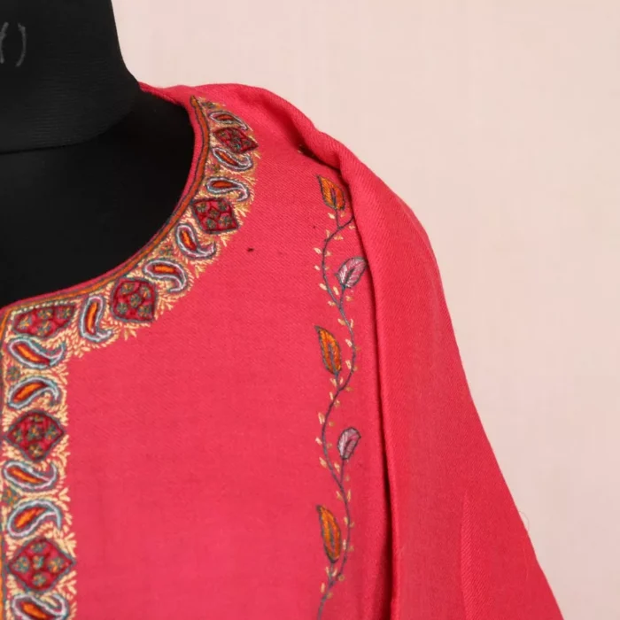 Pink Sozni Pheran - Pure Wool With Kashmiri Needle Work - Image 2