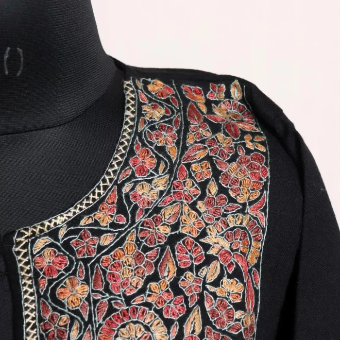 Shagufta Black Kashmiri Pheran in Pure Wool with Sozni Handwork - Image 3
